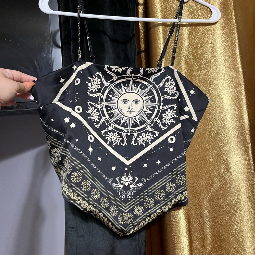 Black and gold bandana type crop top